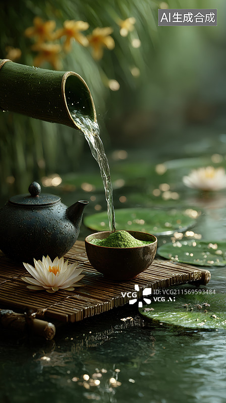 【AI数字艺术】竹筒倒水入茶碗图片素材