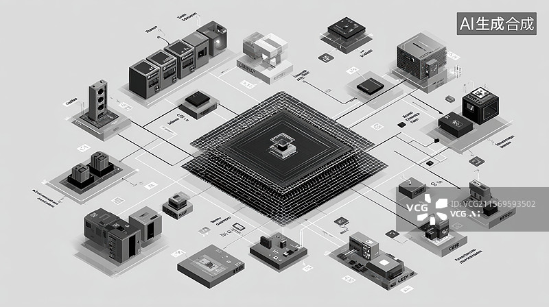 【AI数字艺术】中央处理器及其周边组件图片素材