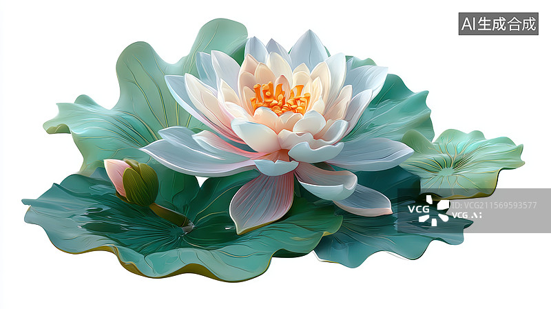 【AI数字艺术】盛开的荷花与荷叶图片素材