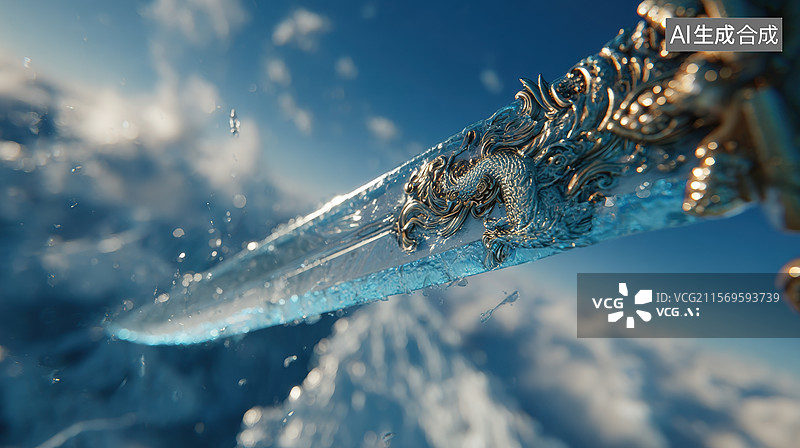【AI数字艺术】冰霜之剑在雪景中闪耀图片素材