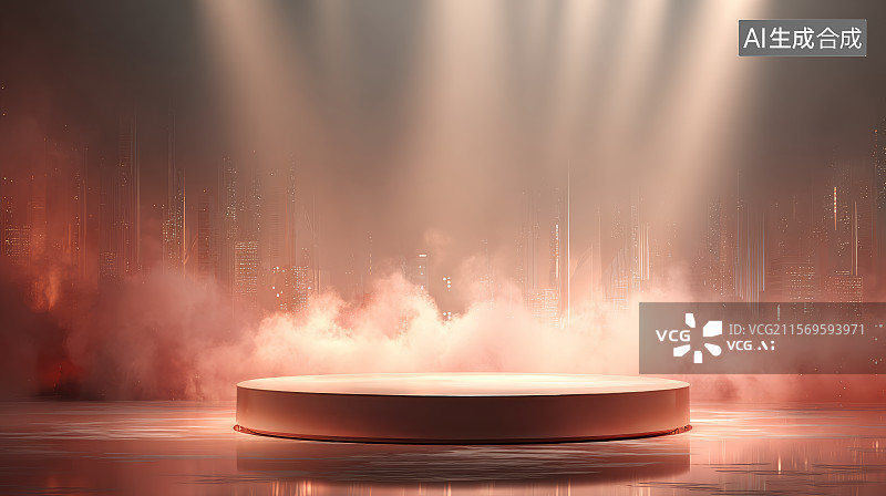 【AI数字艺术】迷雾光幕下的科技感展示平台图图片素材
