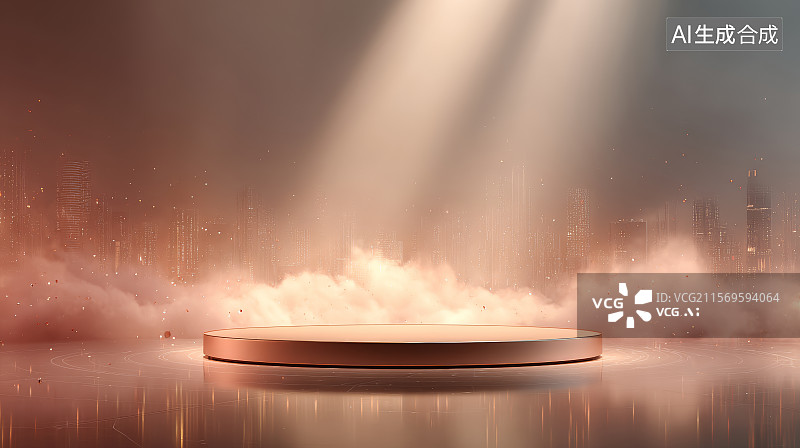 【AI数字艺术】迷雾光幕下的科技感展示平台图图片素材