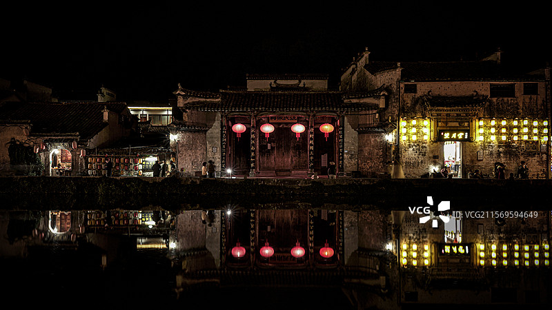 安徽黄山宏村月沼夜景图片素材