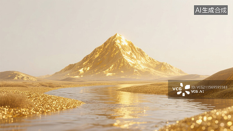 【AI数字艺术】中国风金色高山风景图片素材