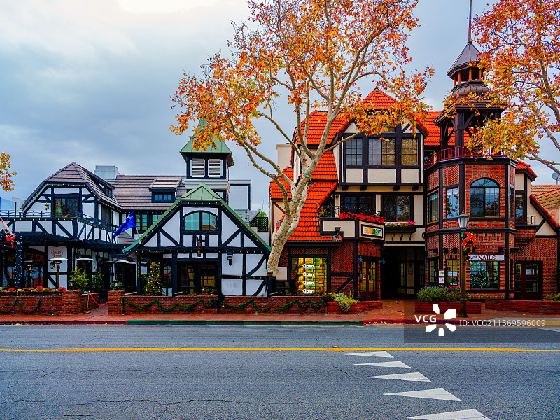 加州丹麦小镇索尔万欧洲建筑街道磨坊风车图片素材