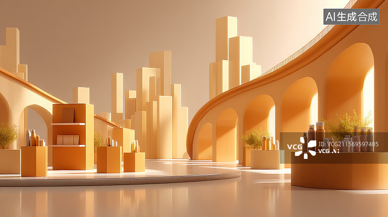 【AI数字艺术】高架城市大道中的多维展示空间图图片素材