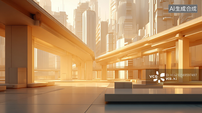 【AI数字艺术】高架城市大道中的多维展示空间图图片素材