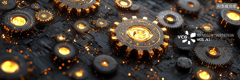 【AI数字艺术】机械齿轮金属感工业场景图片素材