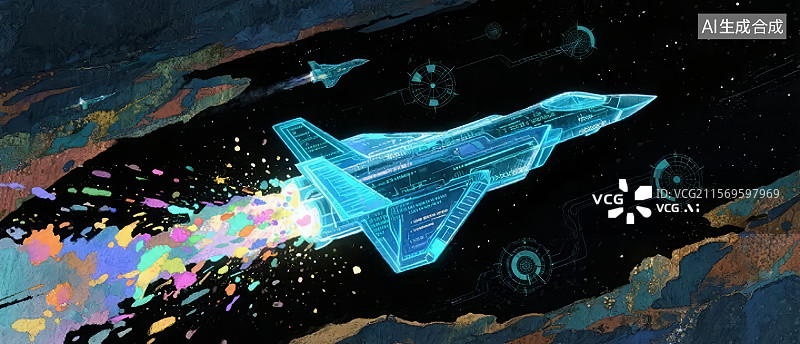 【AI数字艺术】未来科技战斗机在夜空中飞行图片素材