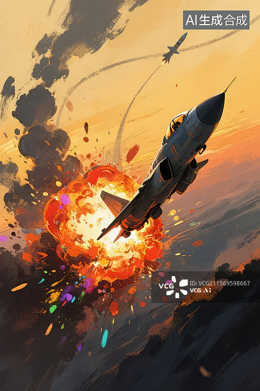 【AI数字艺术】战斗机在爆炸中飞行图片素材