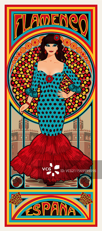 年轻的西班牙弗拉门戈舞女郎，艺术新风格图片素材