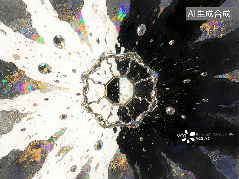 【AI数字艺术】抽象艺术作品：黑白与彩色的碰撞图片素材