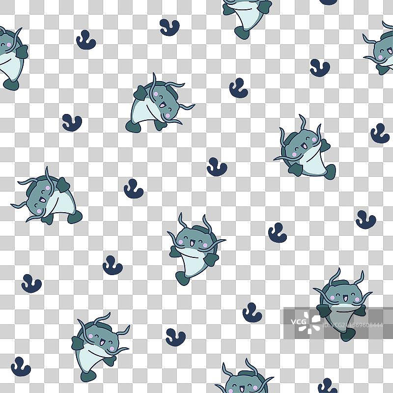 可爱的卡哇伊鲶鱼无缝图案图片素材