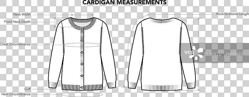 开衫尺寸图示及名称 - 宽度图片素材