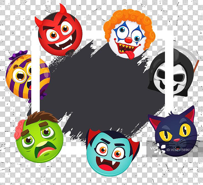 万圣节“不给糖就捣蛋”横幅与表情符号脸孔图片素材