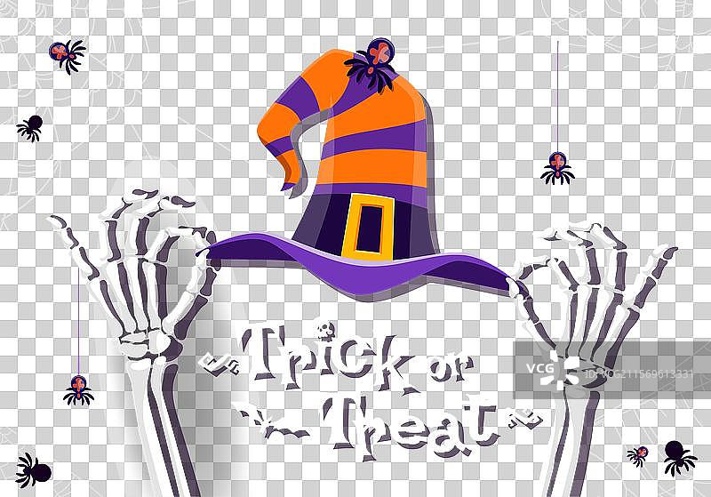 万圣节横幅，骷髅手和女巫帽图片素材