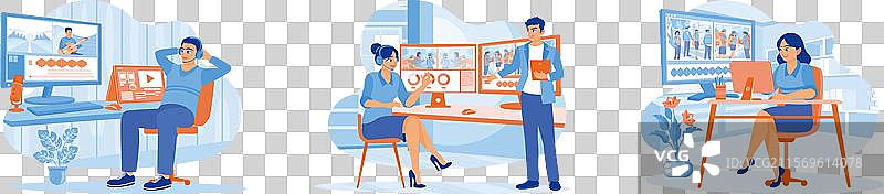 戴着耳机的视频编辑器图片素材