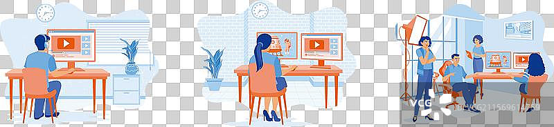 戴着耳机的男子在前面工作图片素材