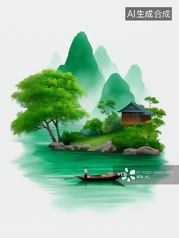 【AI数字艺术】中国风山水画插画图片素材