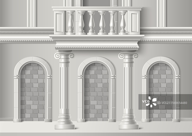 经典古董建筑立面带阳台图片素材