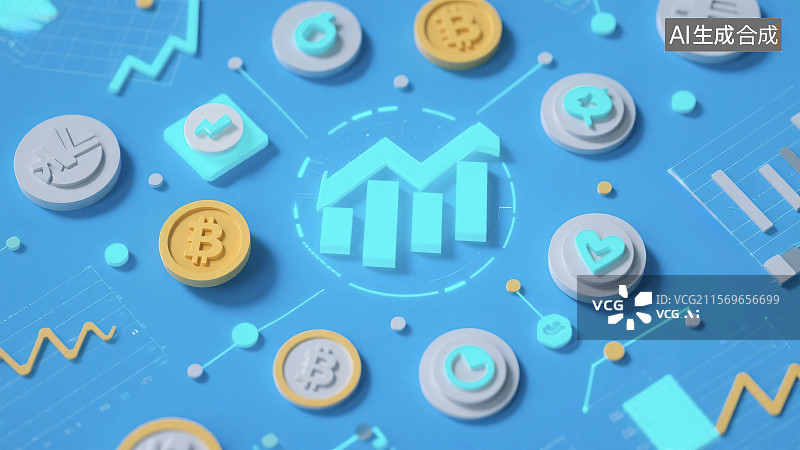 【AI数字艺术】比特币金融股市交易所分析数据图标概念图图片素材