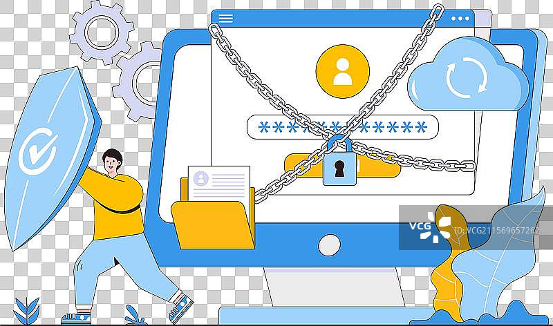 带有密码和锁链的平面数据保护图片素材