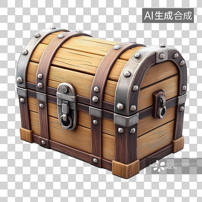 【AI数字艺术】带金属锁扣的木制宝箱图片素材