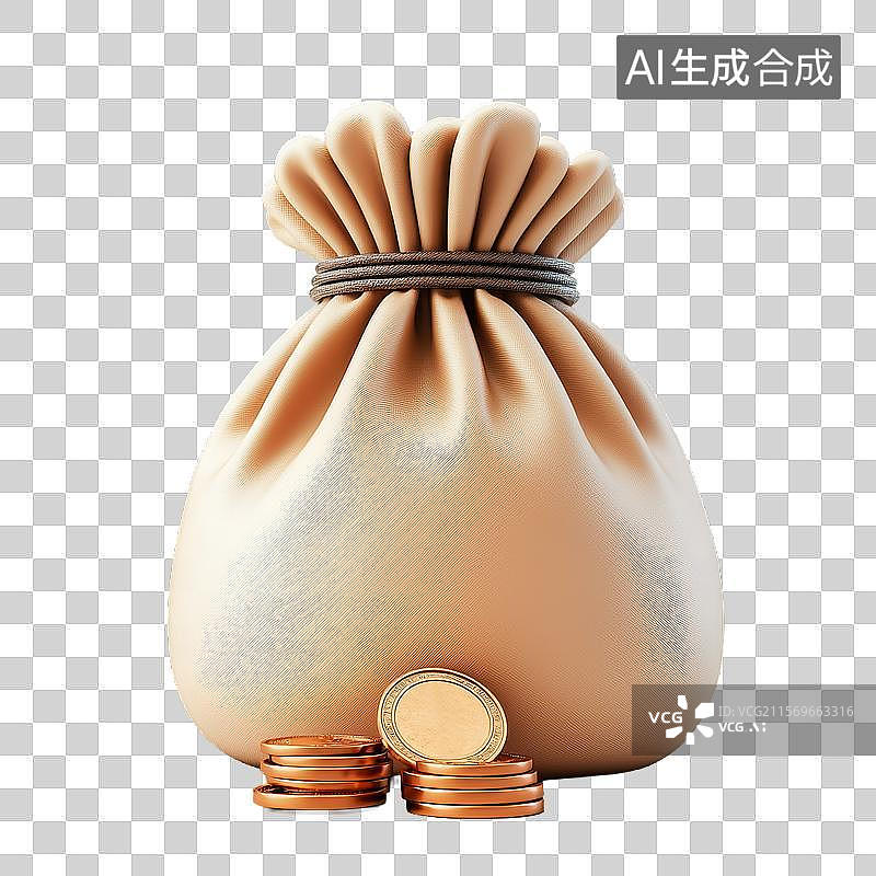 【AI数字艺术】装满硬币的棕色钱袋图片素材