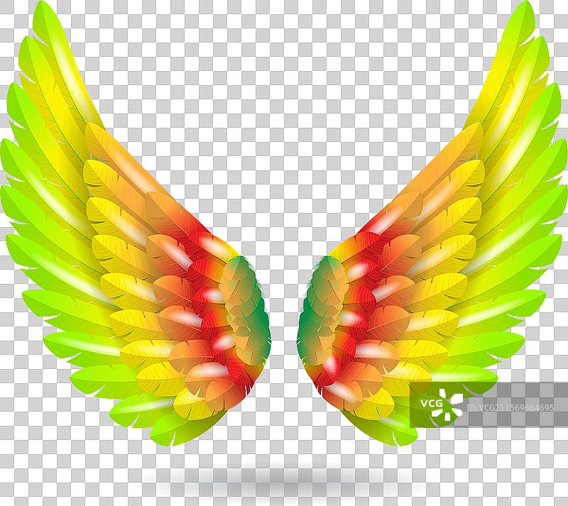 逼真的彩虹天使翅膀，孤立 - 3D 插图图片素材