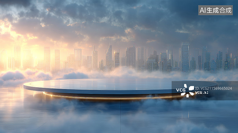 【AI数字艺术】蓝天白云环绕的空中展示平台图图片素材