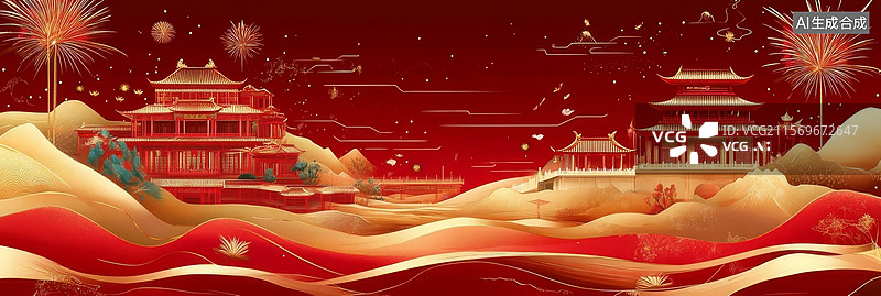 【AI数字艺术】中国新年节日景象图图片素材