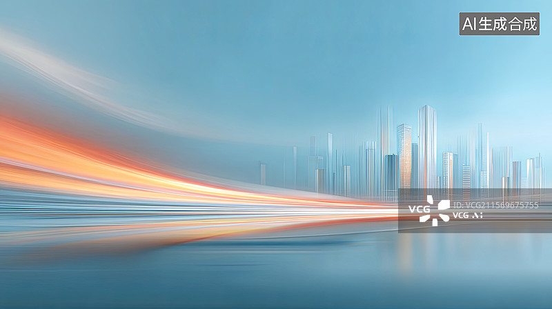 【AI数字艺术】城市天际线与光轨图片素材