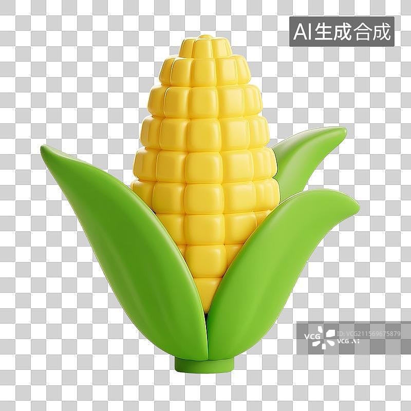 【AI数字艺术】3D渲染卡通蔬菜，玉米，食品免抠元素图片素材