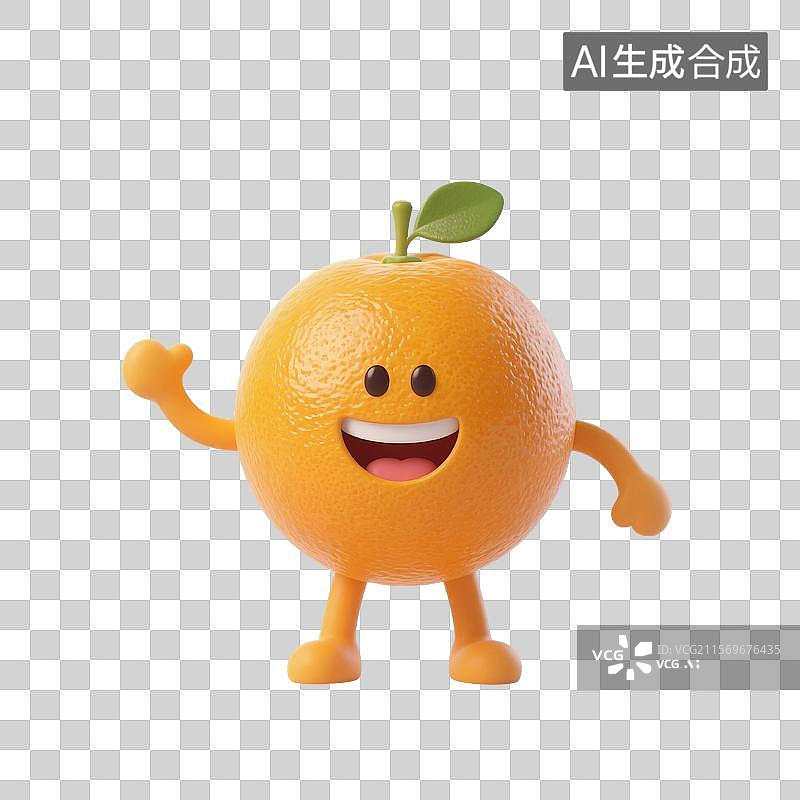 【AI数字艺术】3D渲染，卡通橙子，橘子，夏天，心想事成，一个新鲜橙子，水果，食材免抠元素图片素材