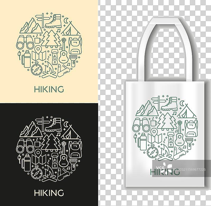 徒步旅行线条图标集图片素材