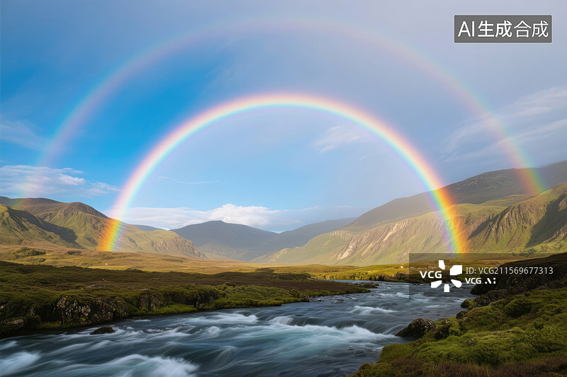 【AI数字艺术】山谷双彩虹图片素材