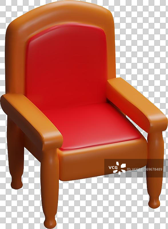 带红色垫子的木质扶手椅 3D 图标图片素材