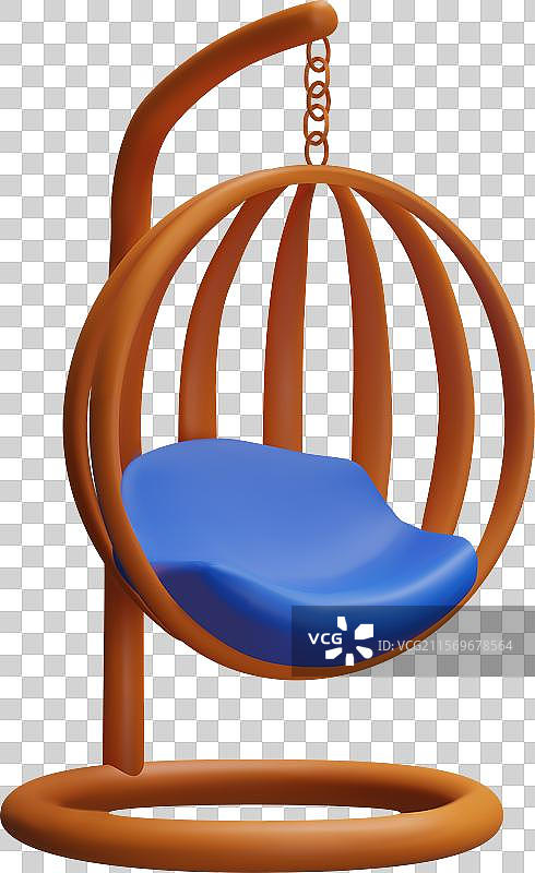 带蓝色垫子的悬挂椅3D图标图片素材
