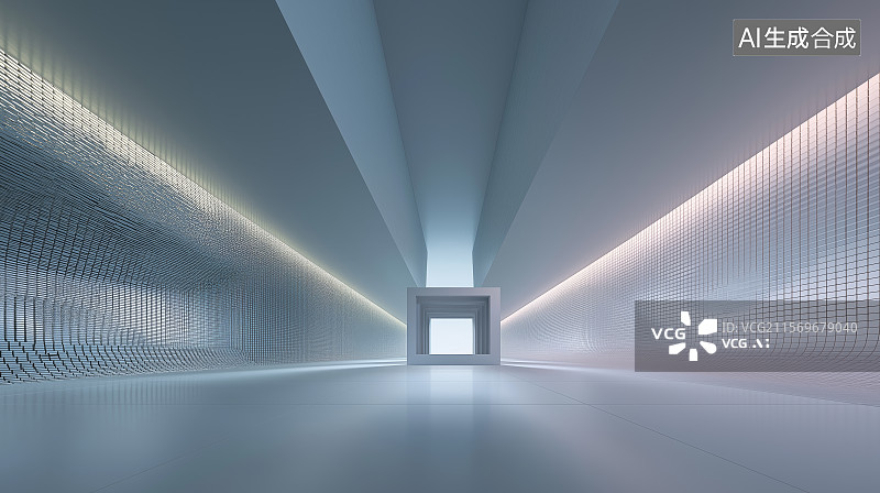 【AI数字艺术】未来科技主题背景——科幻感室内展览空间图片素材
