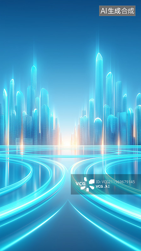 【AI数字艺术】科技背景——抽象城市天际线图片素材