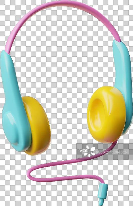 彩色线耳机 3D 塑料风格图片素材