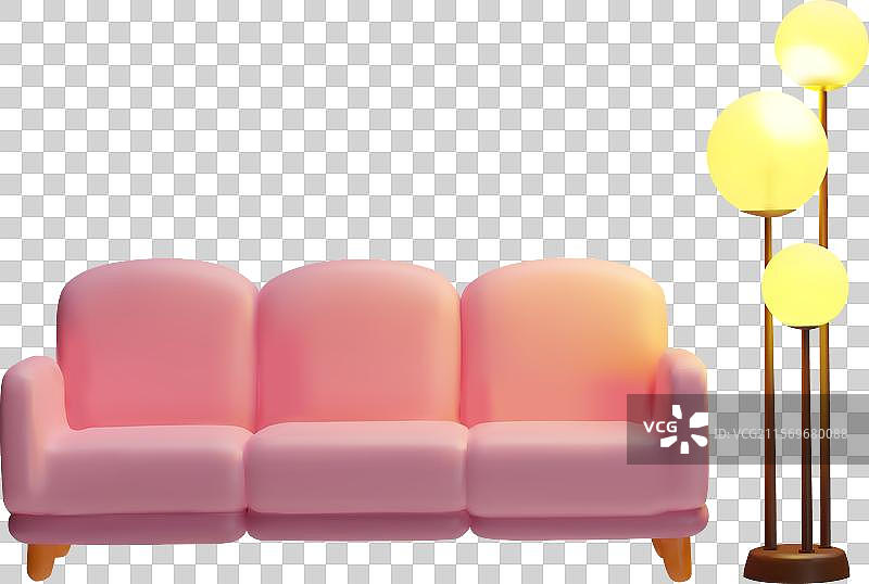 三维沙发，带有三层垫子和木质腿。图片素材