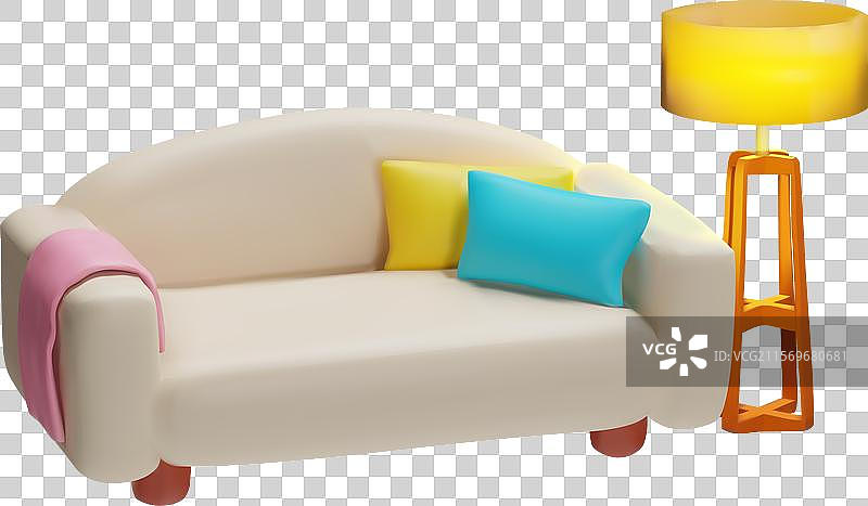 一款优雅的3D沙发，配有矩形靠垫图片素材