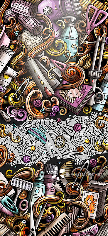 手绘发廊涂鸦横幅卡通图案图片素材
