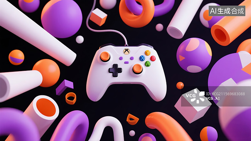 【AI数字艺术】电子游戏，游戏手柄，游戏背景，游戏机，电竞，娱乐图片素材