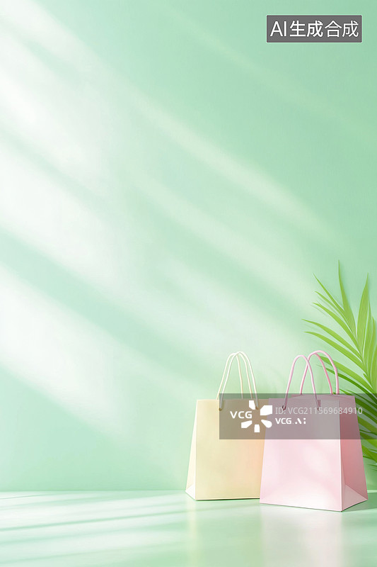 【AI数字艺术】彩色购物袋极简纯色背景图图片素材