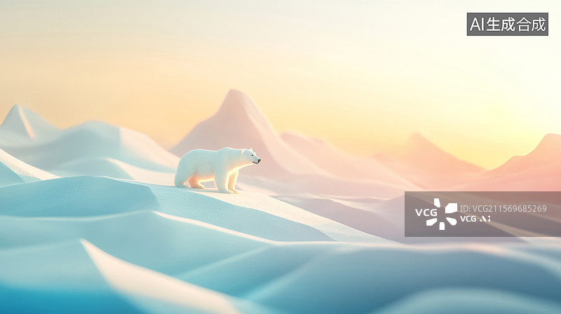 【AI数字艺术】北极冰原雪地里的北极熊图片素材