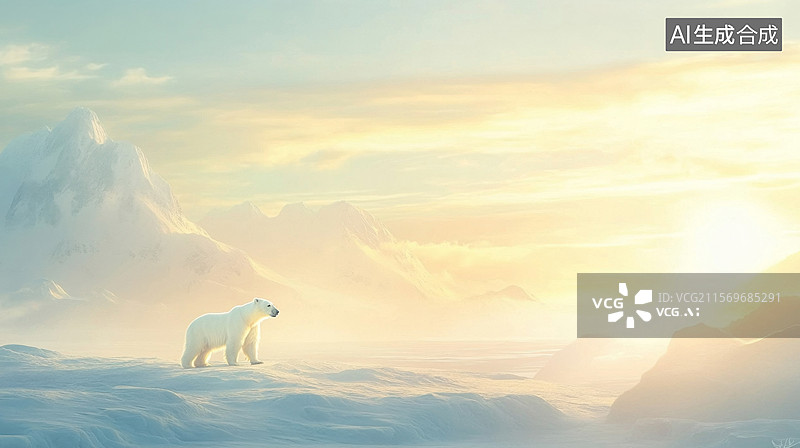 【AI数字艺术】北极冰原雪地里的北极熊图片素材