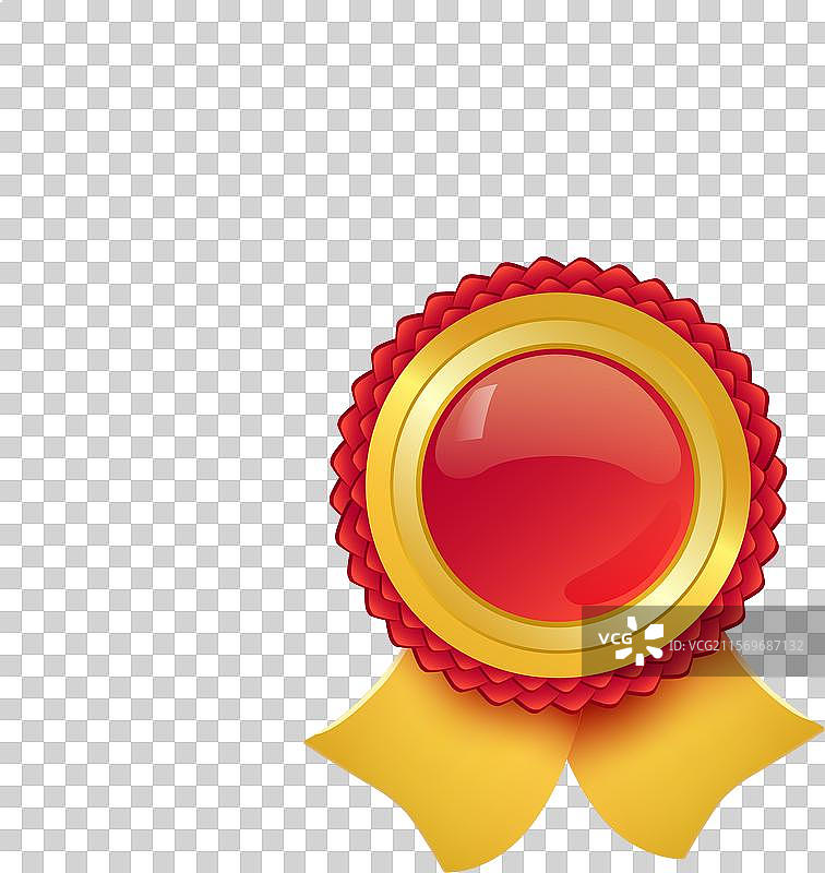 红色圆形奖牌配金色丝带的3D图标图片素材