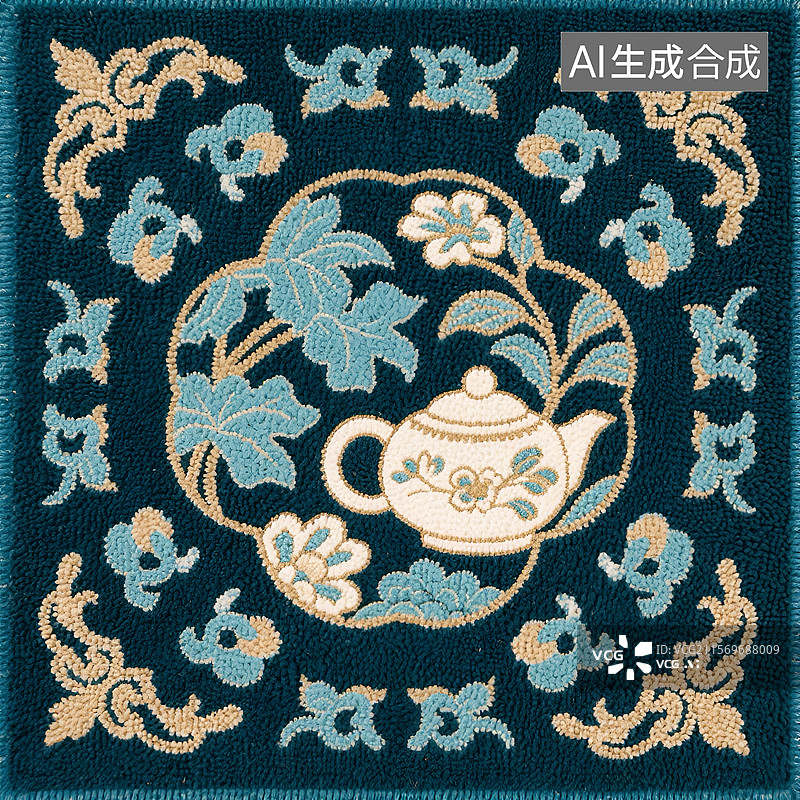 【AI数字艺术】中式刺绣风格的茶巾图案设计图片素材